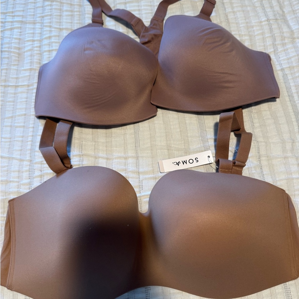 2 NWT Soma Enbliss Bras Size 38D - Racerback front close and Strapless